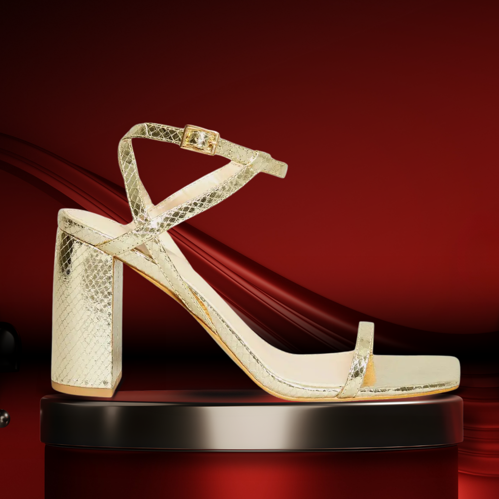 Gold high-heeled sandal